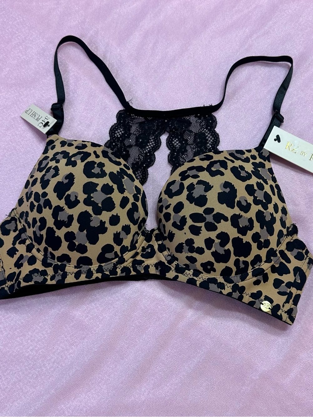 Rachel Zoe Leopard-Print T-Shirt Bra in Tan and Black